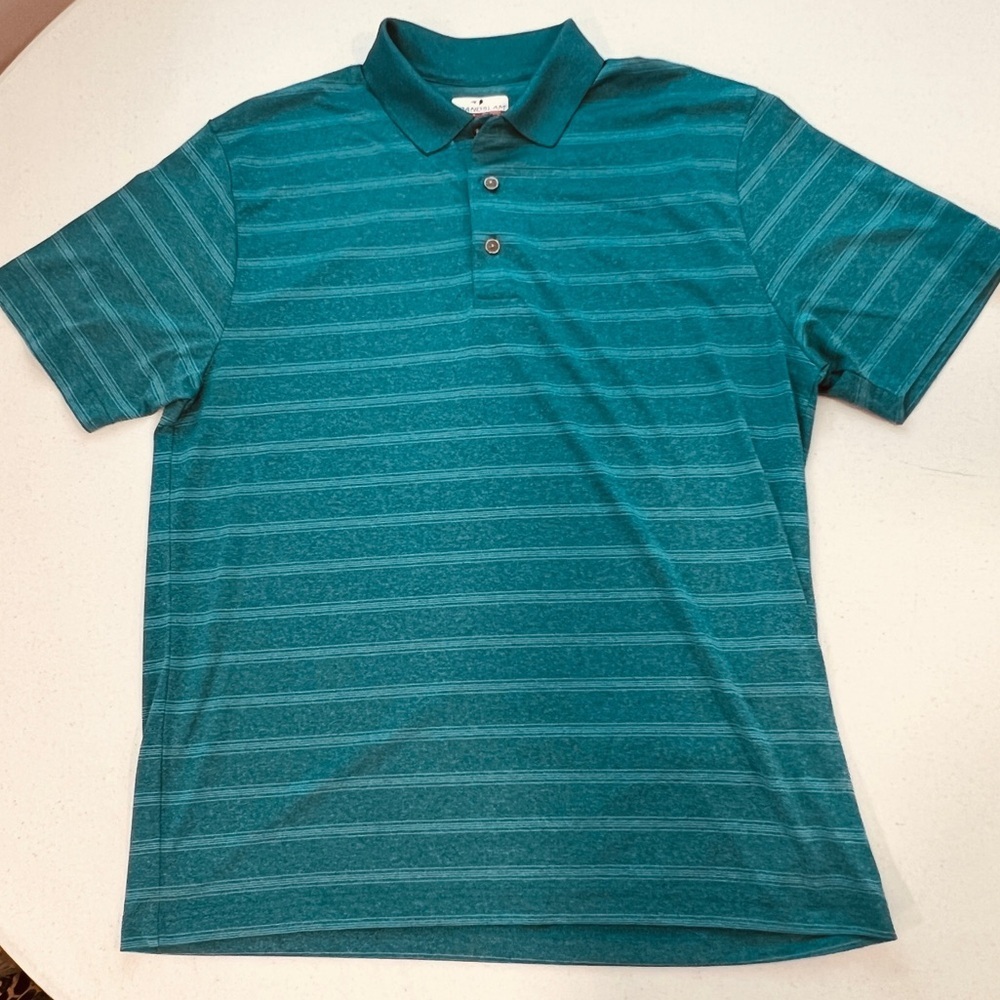 Grand Slam Mens Golf Polo Shirt Striped Collared Teal Green White Large